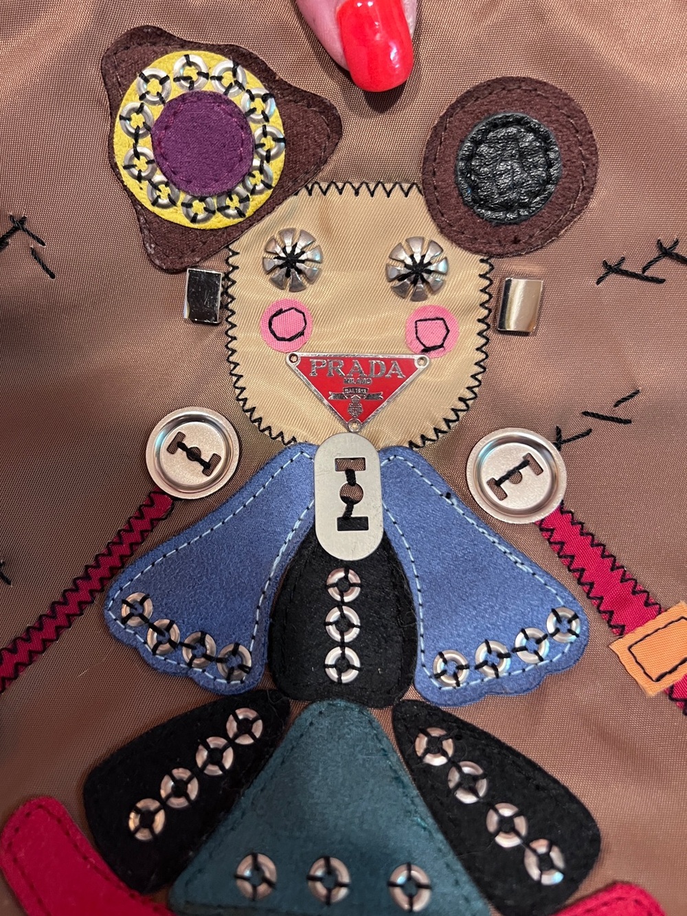 PRADA⭐️ authentic! Brown Nylon Appliqué Tote with Multicolor Patchwork
